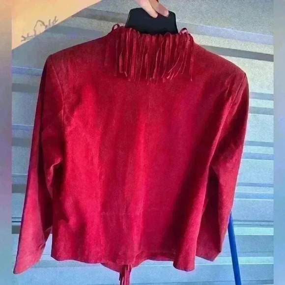 DIALOGUE Washable leather Fully Lined Jacket w/ Fringe RED sz Medium Rn 109661 - Picture 2 of 4